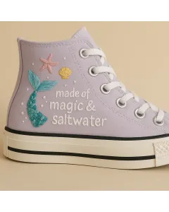 Embroidered Mermaid Canvas Sneakers for Women, Girls, Teens – Stylish Comfort for Everyday Wear, Beach Adventures - Custom Embroidered - Main View