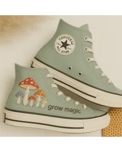 Embroidered Mushroom Canvas Sneakers for Garden Enthusiasts, Nature Lovers, Outdoor Adventurers – Stylish Comfort for Casual Outings, Weekend Strolls - Custom Embroidered - Main View