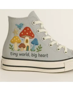 Embroidered Mushroom Canvas Sneakers for Women, Girls, Kids – Unique Embroidery Detail for Casual, Outdoor Wear for Weddings & Festivals - Custom Embroidered - Main View