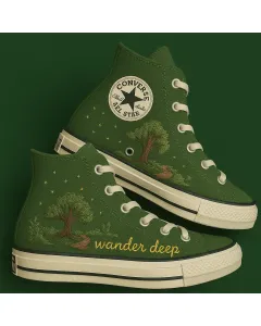 Embroidered Mystic Forest Green Canvas Sneakers for Men, Women, Kids – Stylish Comfort for Everyday Wear, Outdoor Activities - Custom Embroidered - Main View