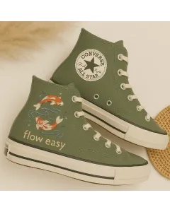 Embroidered Olive-green Sneakers for Women – Stylish Footwear for Casual Outings, Festivals - Custom Embroidered - Main View
