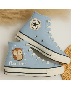 Embroidered Owl Sneakers for Women and Owl Lovers – Unique Design for Casual Outings, Everyday Wear - Custom Embroidered - Main View