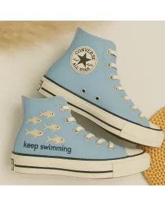 Embroidered Pastel Sneakers for Women and Girls – Stylish Fish Design for Casual Outings, Beach Walks - Custom Embroidered - Main View