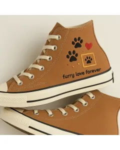 Embroidered Pawprints Canvas Sneakers for Dog Lovers, Animal Enthusiasts, Pet Owners – Unique Design for Casual Outings, Everyday Wear for Weddings & - Custom Embroidered - Main View