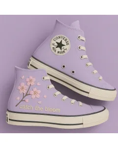 Embroidered Sakura Canvas Sneakers for Women, Girls, Teens – Stylish and Comfortable for Casual Outings, Everyday Wear for Weddings & Festivals - Custom Embroidered - Main View