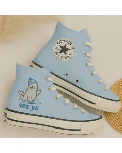 Embroidered Seal Coastal Sneakers for Women and Beach Lovers – Stylish Comfort for Summer Outings, Vacations - Custom Embroidered - Main View