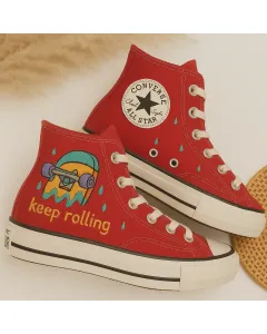 Embroidered Skateboard Sneakers for Skaters, Streetwear Enthusiasts – Unique Design for Urban Style, Casual Wear - Custom Embroidered - Main View