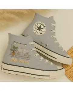 Embroidered Sky Sneakers for Women – Trendy Footwear for Festivals, Casual Walks – Perfect Gift for Fashion-forward Ladies - Custom Embroidered - Main View