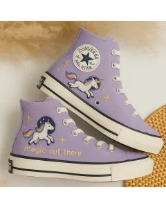 Embroidered Space Canvas Sneakers for Kids, Teens, Adults – Unique Unicorn Design for School, Casual Wear for Weddings & Festivals - Custom Embroidered - Main View