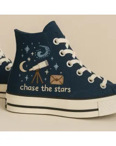 Embroidered Star Canvas Sneakers for Men, Women, and Kids – Stylish Comfort for Everyday Wear and Casual Outings - Custom Embroidered - Main View