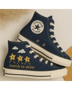 Embroidered Star Canvas Sneakers for Women, Men, Kids – Stylish Comfort for Casual Outings, Weekend Fun for Weddings & Festivals - Custom Embroidered - Main View