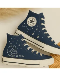 Embroidered Star Canvas Sneakers for Women, Teens, Kids – Stylish and Comfortable for Everyday Wear, Casual Outings - Custom Embroidered - Main View