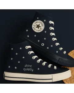 Embroidered Stars Canvas Sneakers for Men, Women, Kids – Stylish & Durable for Everyday Wear, Casual Outings - Custom Embroidered - Main View
