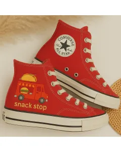 Embroidered Street Food Sneakers for Foodies and Fashionistas – Unique Style for Casual Outings, Everyday Wear - Custom Embroidered - Main View