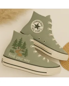 Embroidered Woodland Sneakers for Women – Nature Lovers, Outdoor Enthusiasts – Unique Design for Casual Wear, Nature Walks, for Nature Lovers. - Custom Embroidered - Main View