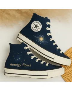 Energy Flow Cosmic Sneakers for Trendsetters, Festival Goers, Urban Explorers – Unique Embroidered Design for Street Style, Music Festivals - Custom Embroidered - Main View