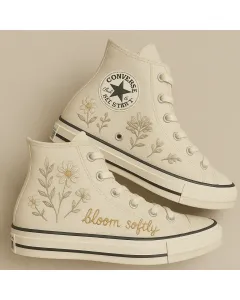 Floral Embroidered Canvas Sneakers for Women, Teens, Girls – Stylish Comfort for Everyday Wear, Casual Outings - Custom Embroidered - Main View