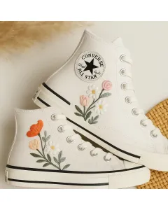Floral Embroidered Sneakers for Women – and Comfortable Footwear for Casual Outings, Brunches, and Shopping – Perfect Gift for Shoe Lovers - Custom Embroidered - Main View