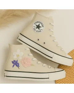 Floral Print Canvas Sneakers for Women – and Comfortable Shoes for Casual Walks, Day Outings – Perfect Gift for Ladies - Custom Embroidered - Main View