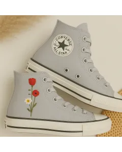 Floral Print Platform Sneakers for Women – Comfortable & Fashionable Footwear for Casual Outings, Parties – Perfect Gift for Shoe Lovers - Custom Embroidered - Main View