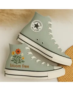 Floral Sage Sneakers for Women and Garden Enthusiasts – Comfort and Style for Casual Walks, Spring Festivals Perfect Gift for Her - Custom Embroidered - Main View