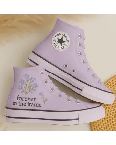 Forget-me-not Floral Sneakers for Women – Comfort for Casual Walks, Festivals, and Everyday Wear - Custom Embroidered - Main View