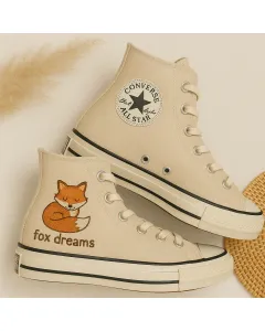 Fox Embroidered Sneakers for Women – Trendy Style for Casual Outings, Daily Wear – Perfect Gift for Animal Lovers - Custom Embroidered - Main View