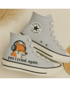 Fox Print Sneakers for Women – Trendy Footwear for Animal Lovers, Casual Walks – Perfect Gift for Nature Enthusiasts - Custom Embroidered - Main View