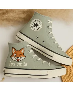 Fox Smile Women's Sneakers for Nature Lovers, Outdoor Enthusiasts – Stylish and Comfortable for Casual Outings, Hikes - Custom Embroidered - Main View