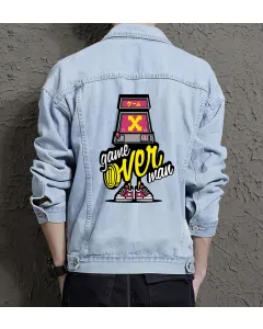 Game Over Man Denim Jacket for Men – Gift for Gamers – Christmas Gift - Light Blue - Main View