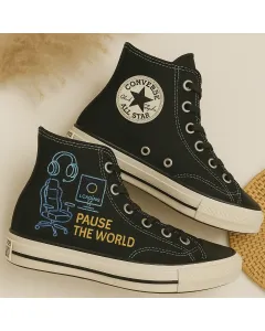 Gaming-inspired Sneakers for Gamers, Tech Enthusiasts – Unique Design for Casual Wear, Gaming Events - Custom Embroidered - Main View