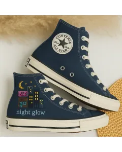 Glow-in-the-dark High Top Sneakers for Night Owls, Festival Goers, Trendsetters – Stand Out in the Dark, Shine Bright At Festivals - Custom Embroidered - Main View