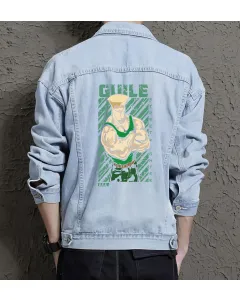 Gunle Street Fighter Denim Jacket for Men - Gift for Gamers - Christmas Present - Light Blue - Main View