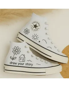 Hand-drawn Custom Sneakers for Art Enthusiasts, Fashionistas – Unique Designs for Casual Wear, Street Style - Custom Embroidered - Main View