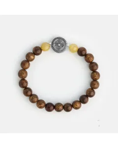 Handcrafted Agarwood Bracelet - Grounding Energy for Daily Wear, Meditation – Brown Agarwood, Yellow – Main View