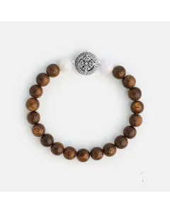 Handcrafted Natural Agarwood Bracelet for Spiritual Gift Buyers – Grounding Energy for Daily Wear, Meditation – Brown Agarwood, White – Main View