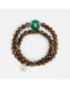 Handcrafted Natural Agarwood Bracelet for Spiritual Gift Buyers – Grounding Energy for Meditation, Protection – Brown Agarwood, Green – Main View
