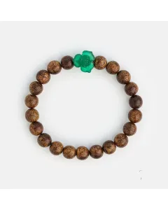 Handcrafted Natural Agarwood Bracelet for Spiritual Gift Buyers – Grounding Energy for Meditation, Protection – Brown Agarwood, Green – Main View
