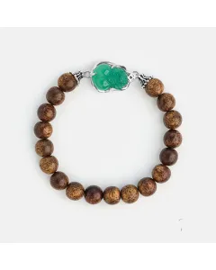 Handcrafted Natural Agarwood Bracelet for Spiritual Souls – Grounding Energy for Daily Wear, Meditation – Brown Agarwood, Green – Main View
