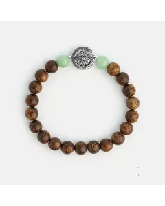 Handcrafted Natural Agarwood Bracelet for Spiritual Souls – Grounding Energy for Meditation, Protection – Brown Agarwood, Green – Main View