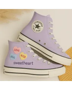 Heart Embroidered Canvas Sneakers for Fashionistas, Trendsetters, Stylish Individuals – Unique Design for Casual Outings, Everyday Wear - Custom Embroidered - Main View
