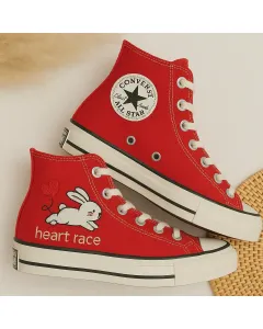 Heart Pattern Bunny Sneakers for Women and Girls – Comfortable Footwear for Casual Walks, Birthday Parties Perfect Gift for Animal Lovers - Custom Embroidered - Main View