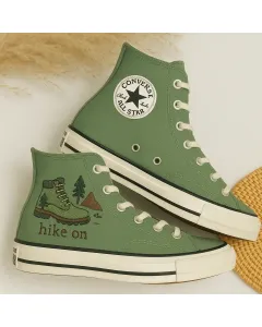 Hiking Embroidered Green Sneakers for Outdoor Enthusiasts, Adventure Seekers, Nature Lovers – Stylish and Functional for Hiking, Camping, Outdoor - Custom Embroidered - Main View