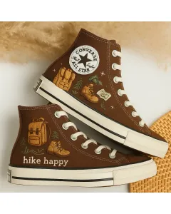 Hiking Embroidered Sneakers for Outdoor Enthusiasts and Nature Lovers – Unique Design for Adventure, Travel - Custom Embroidered - Main View