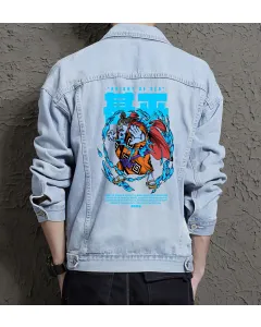 Jinbei Jean Jacket for Men – Gift for Anime Fans – Birthday Present - Light Blue - Main View