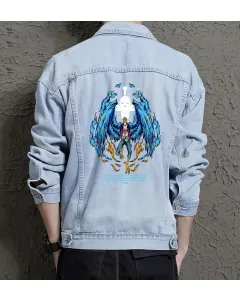 Jujutsu Kaisen 5) Jean Jacket for Men – Gift for Anime Fans – Christmas Gift - Light Blue - Main View