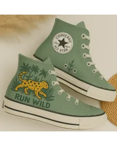 Jungle Print Sneakers for Adventurers, Nature Lovers, Hikers – Stand Out in the Wild for Outdoor Adventures, Hiking - Custom Embroidered - Main View