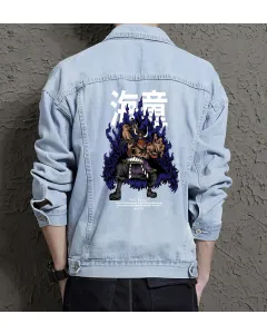 Kaido Jean Jacket for Men – Gift for Anime Fans – Birthday Present - Light Blue - Main View