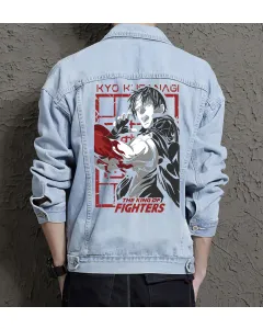 Kyo Kusanagi Denim Jacket for Men – Gift for Street Fighter Fans – Christmas Present - Light Blue - Main View
