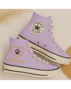 Lavender Heart and Paw Print Women's Sneakers for Pet Lovers – Comfort and Style for Casual Outings, Pet Adoption Events - Custom Embroidered - Main View